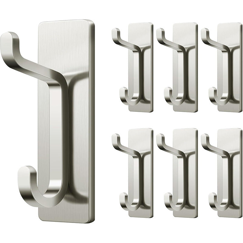 Silver Towel Hooks - Set of 6 - Self-Adhesive Wall Hooks - No Drilling Required - For Bathroom &amp; Kitchen