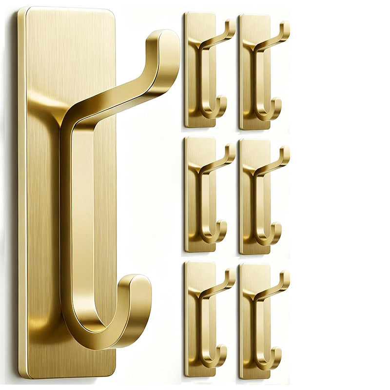 Towel Hooks Gold - Set of 6 - Self-Adhesive Wall Hooks - No Drilling - For Bathroom &amp; Kitchen