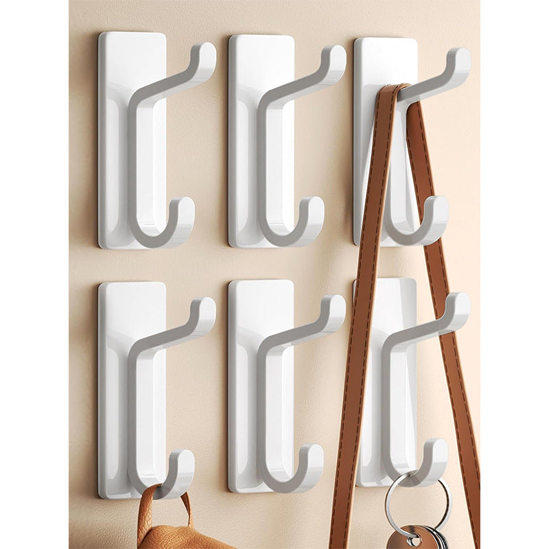 White Towel Hooks - Set of 6 - Self-Adhesive Wall Hooks - No Drilling Required - For Bathroom &amp; Kitchen
