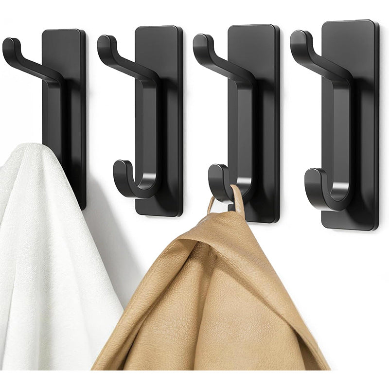 Black Towel Hooks - Set of 4 - Self-Adhesive Wall Hooks - No Drilling Required - For Bathroom &amp; Kitchen