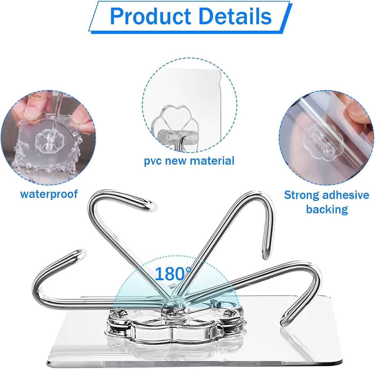 Self-Adhesive Hooks Transparent - Set of 30 - Wall Hooks No Drilling - For Bathroom & Kitchen