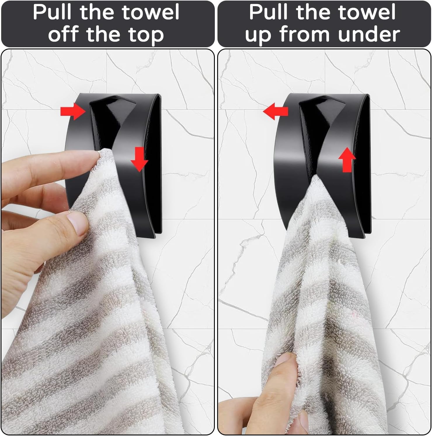 Black Towel Clip - Set of 4 - Stainless Steel - Self-Adhesive Tea Towel Holders - Wall Hooks for Kitchen