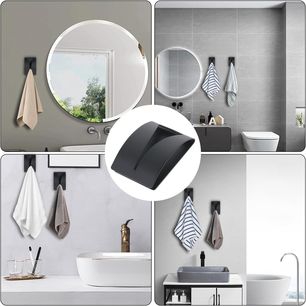 Stainless Steel Tea Towel Holder - Set of 4 - Self-Adhesive Towel Clip - No Drilling Required - For Kitchen & Bathroom