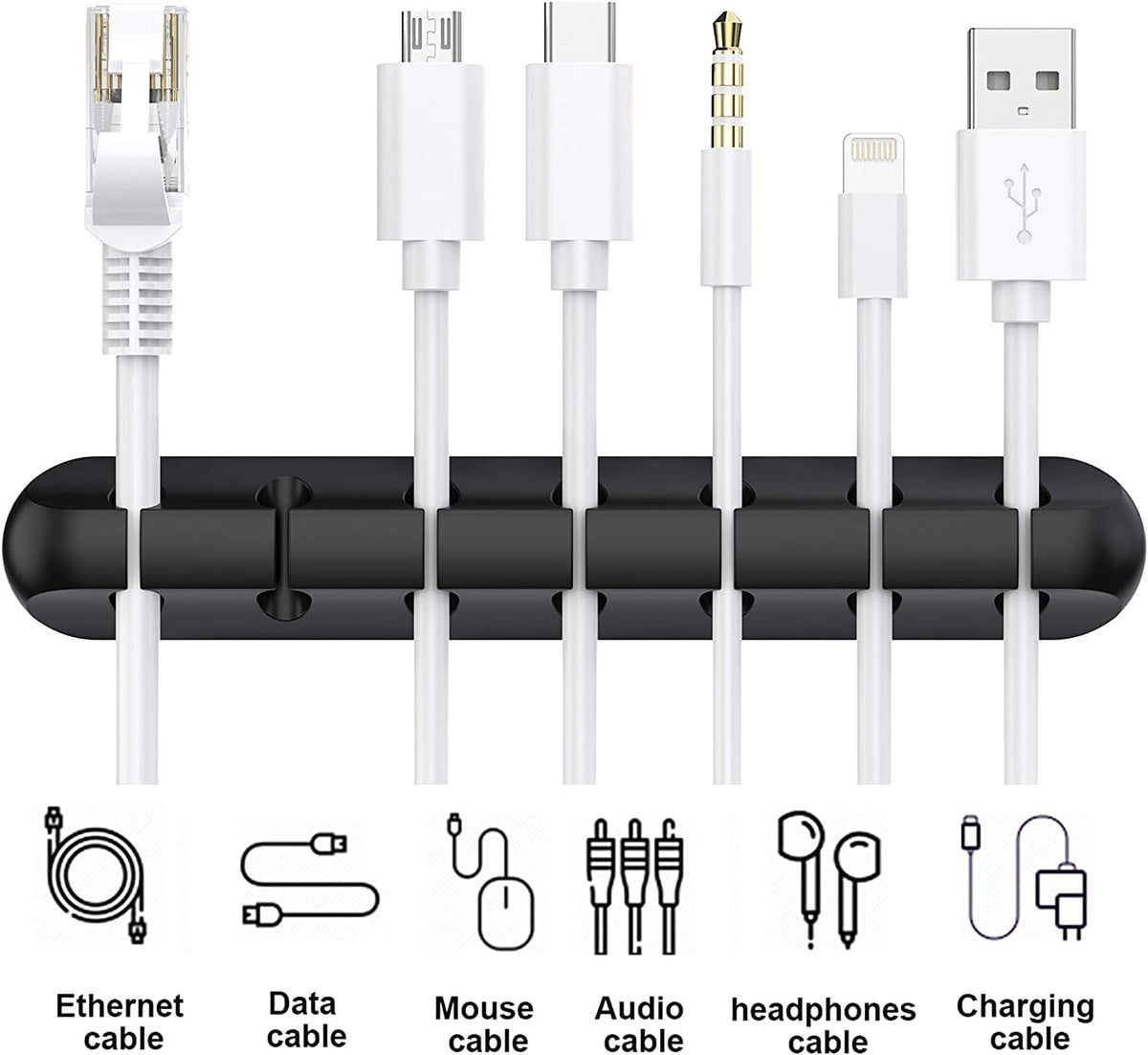 Black Cable Clips - Set of 3 - Self-Adhesive Cable Holders - Cable Management for Desk & Office