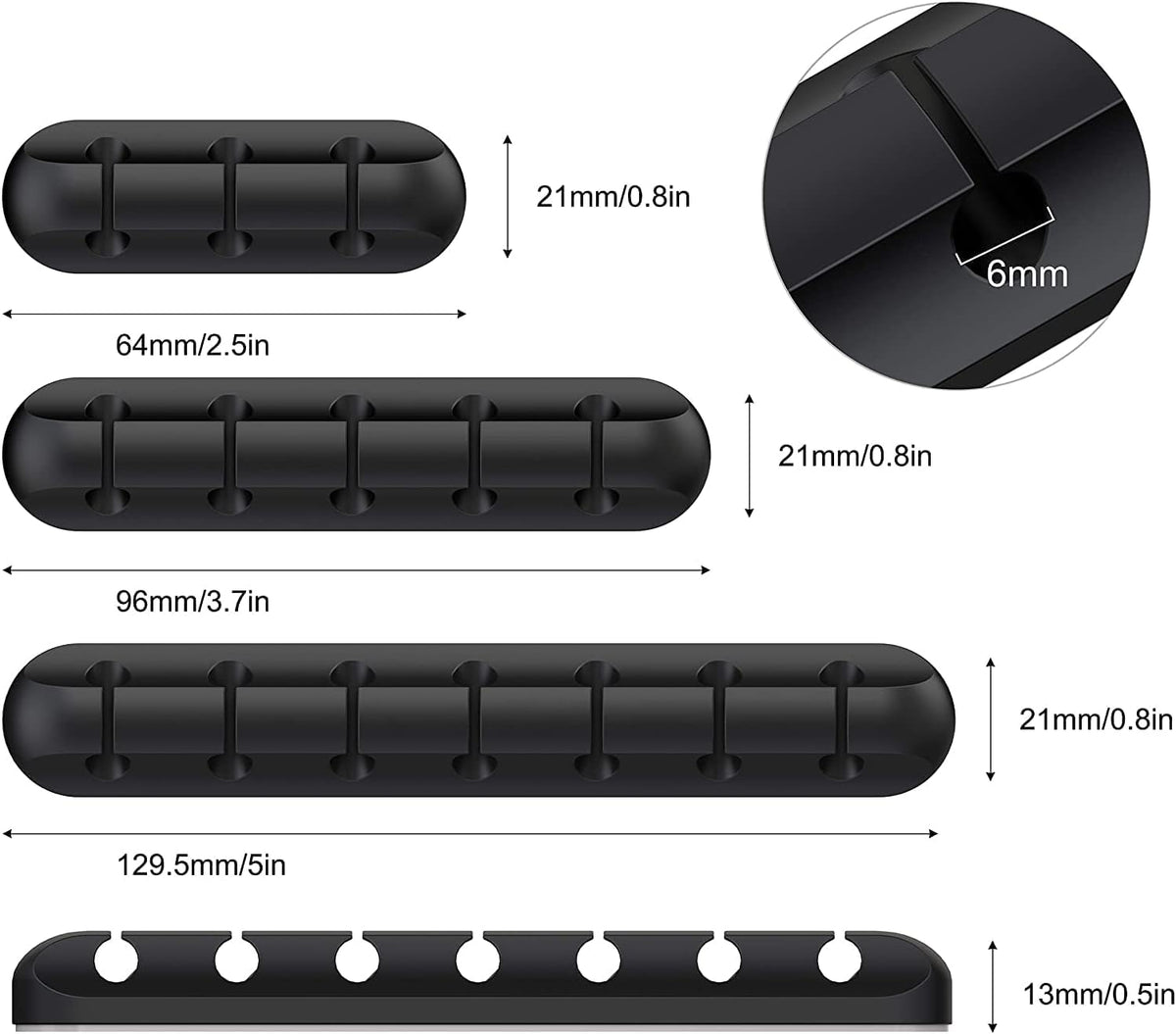 Black Cable Clips - Set of 3 - Self-Adhesive Cable Holders - Cable Management for Desk & Office