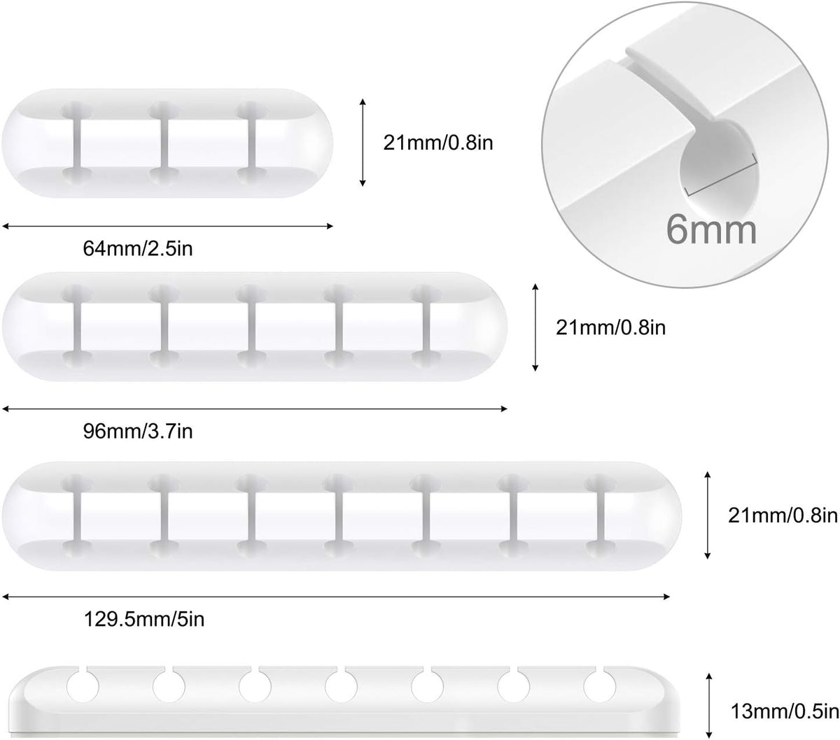 White Cable Clips - Set of 3 - Self-Adhesive Cable Holders - Cable Management for Desk & Office