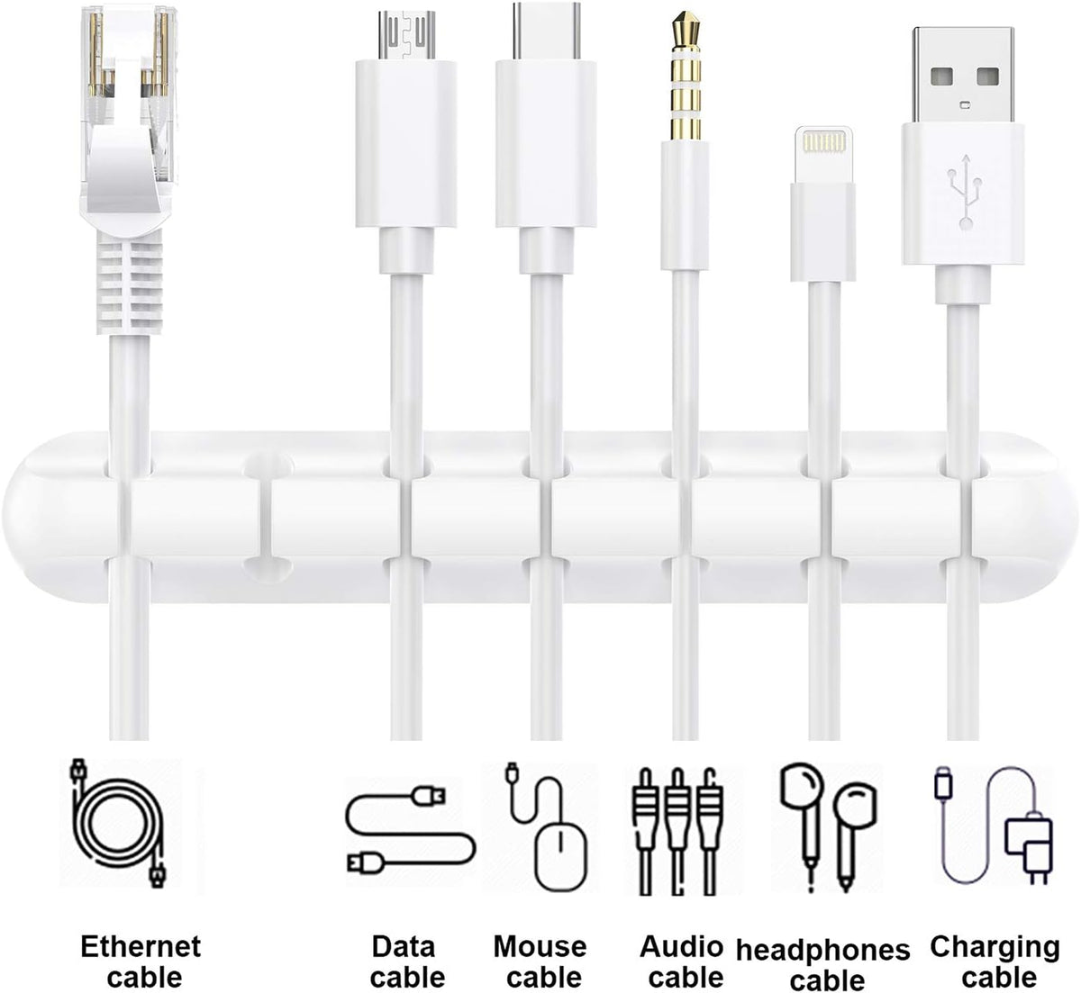 White Cable Clips - Set of 3 - Self-Adhesive Cable Holders - Cable Management for Desk & Office