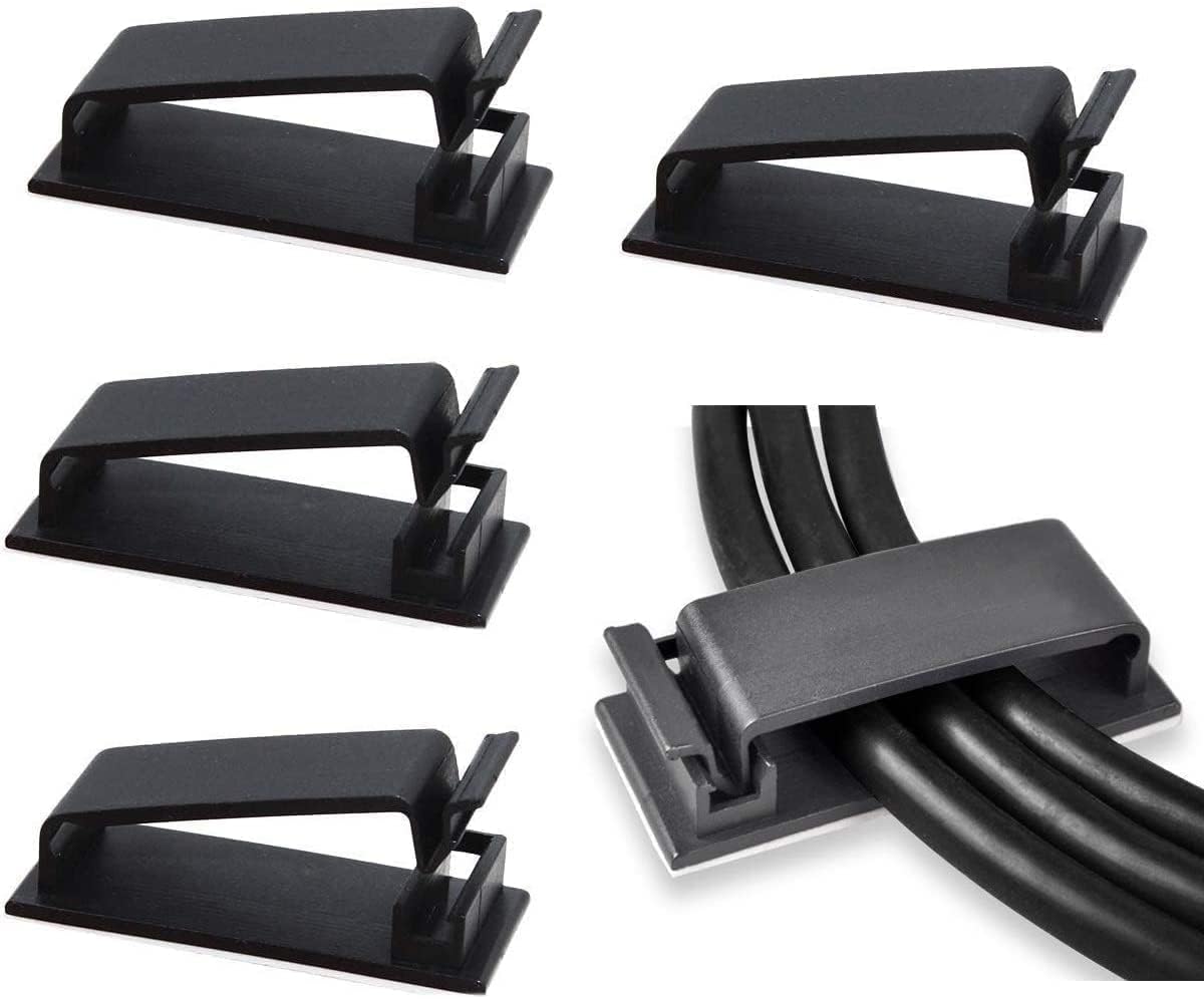 Adjustable Cable Clamps Black - Set of 50 - Self-Adhesive Cable Clips - Cable Management for Desk & TV