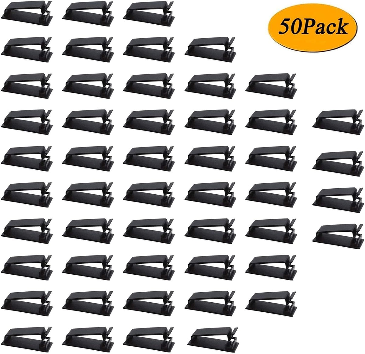 Adjustable Cable Clamps Black - Set of 50 - Self-Adhesive Cable Clips - Cable Management for Desk & TV