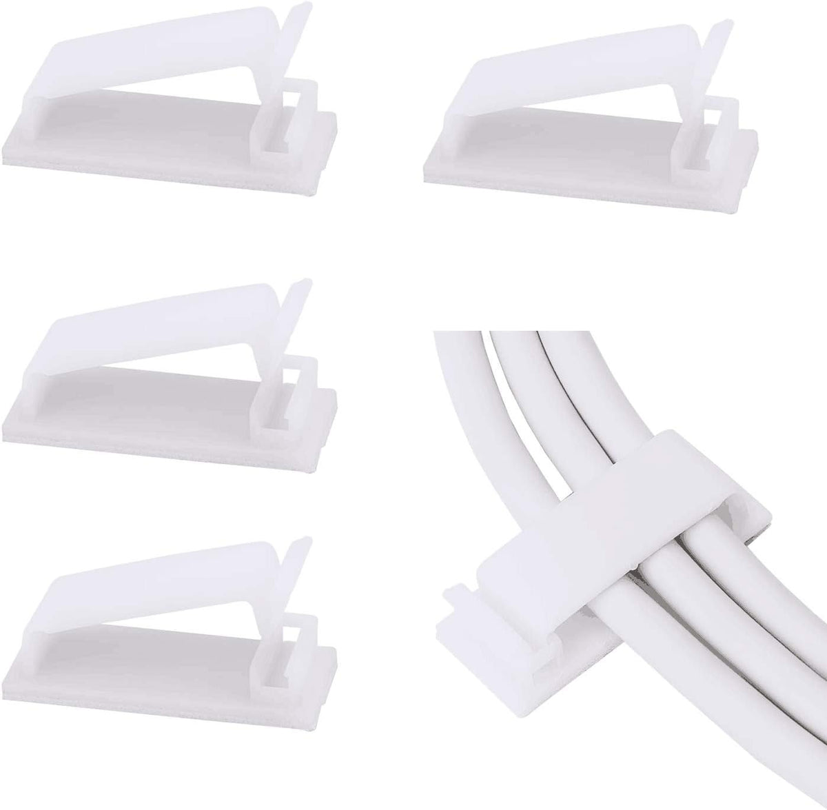 Adjustable Cable Clamps White - Set of 50 - Self-Adhesive Cable Clips - Cable Management for Desk &amp; TV