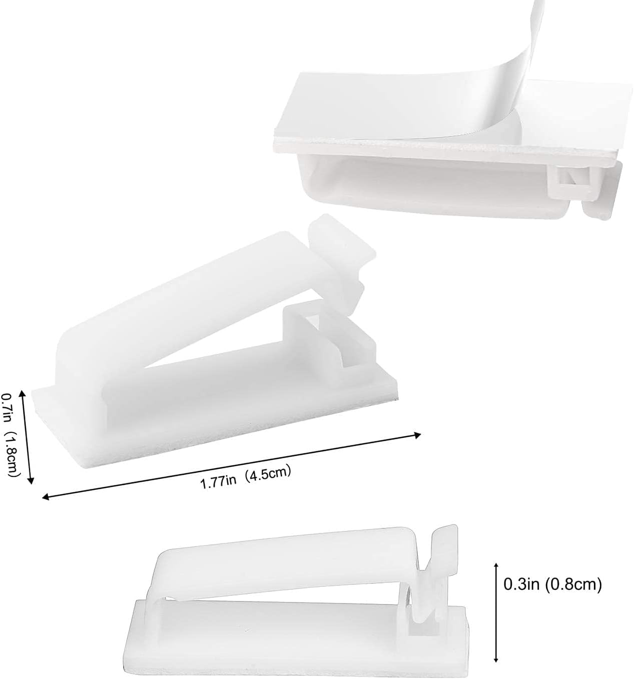 Adjustable Cable Clamps White - Set of 50 - Self-Adhesive Cable Clips - Cable Management for Desk & TV