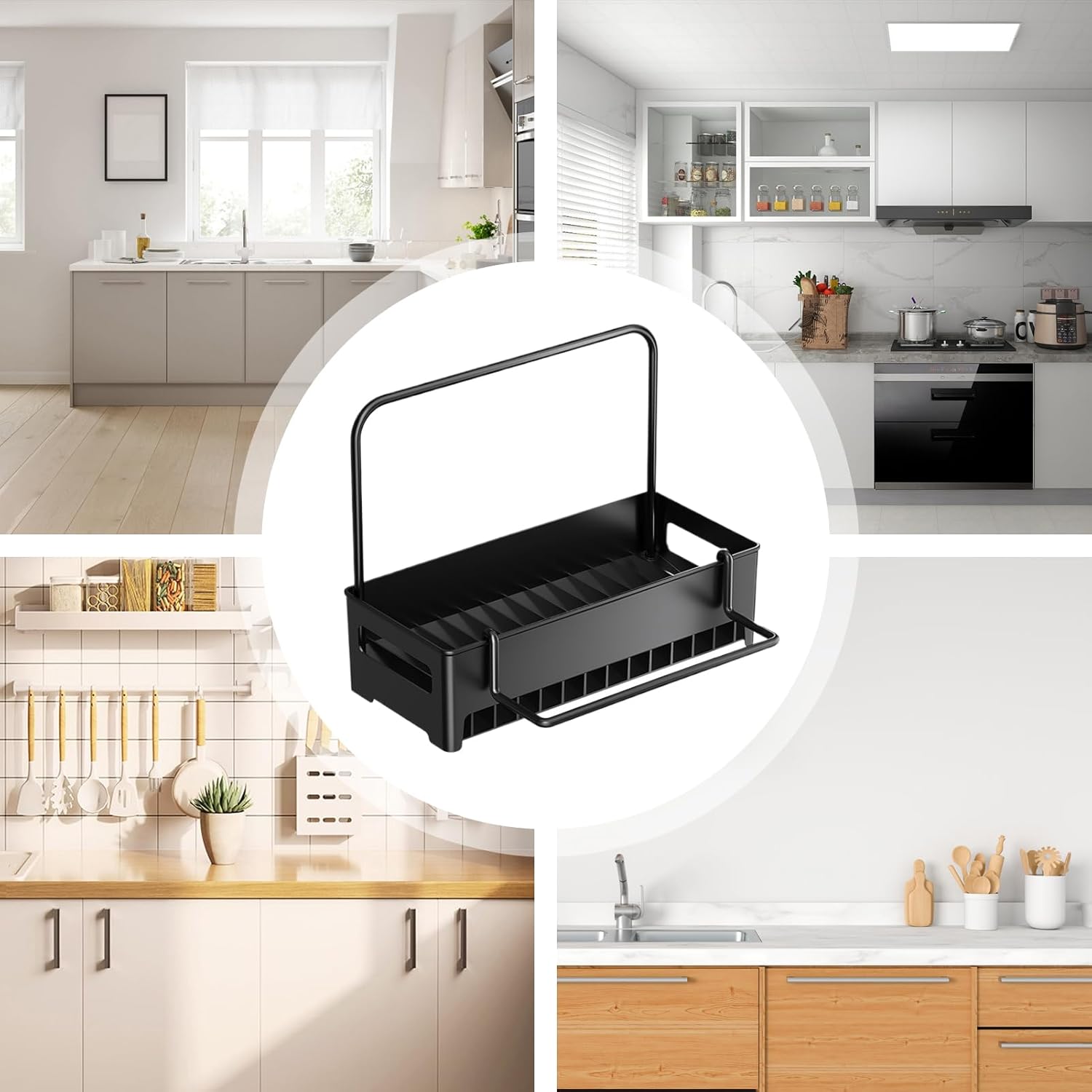 Sink Organizer with Towel Rack - Sponge Holder Kitchen - Countertop Storage Rack - For Sponges & Brushes