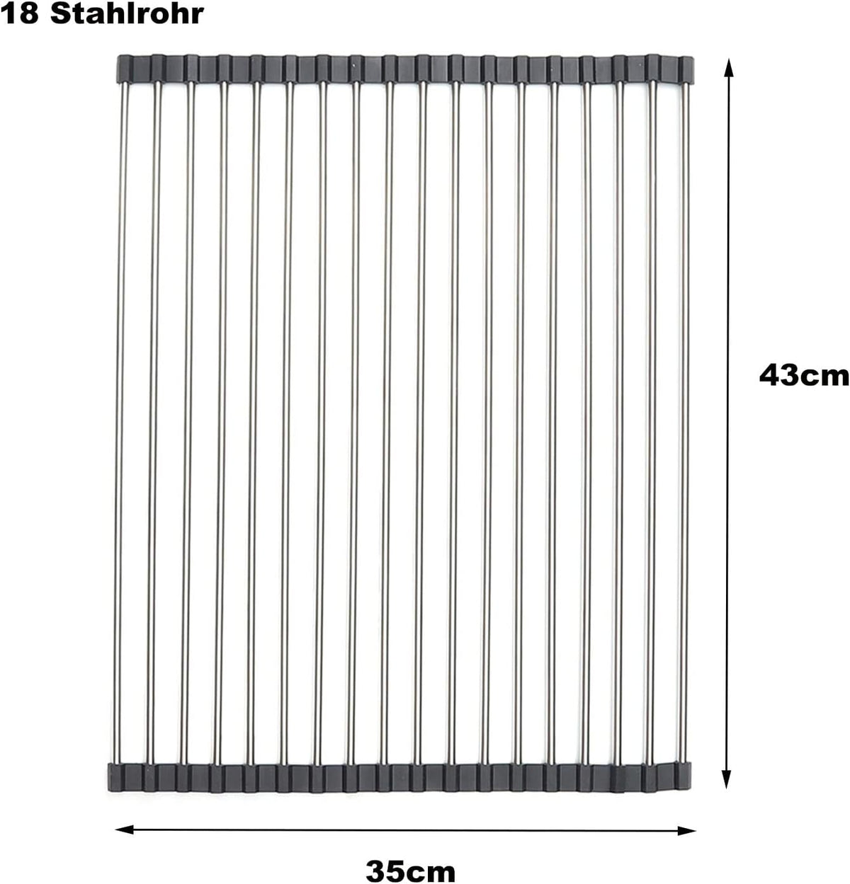 Roll-up Dish Draining Rack Black - 43 x 35 cm - Sink Roll Mat - Draining Grid for Dishes & Vegetables