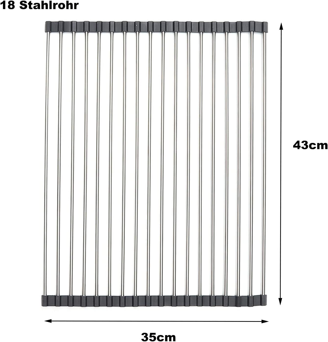 Roll-up Dish Draining Rack Black - 43 x 35 cm - Sink Roll Mat - Draining Grid for Dishes & Vegetables