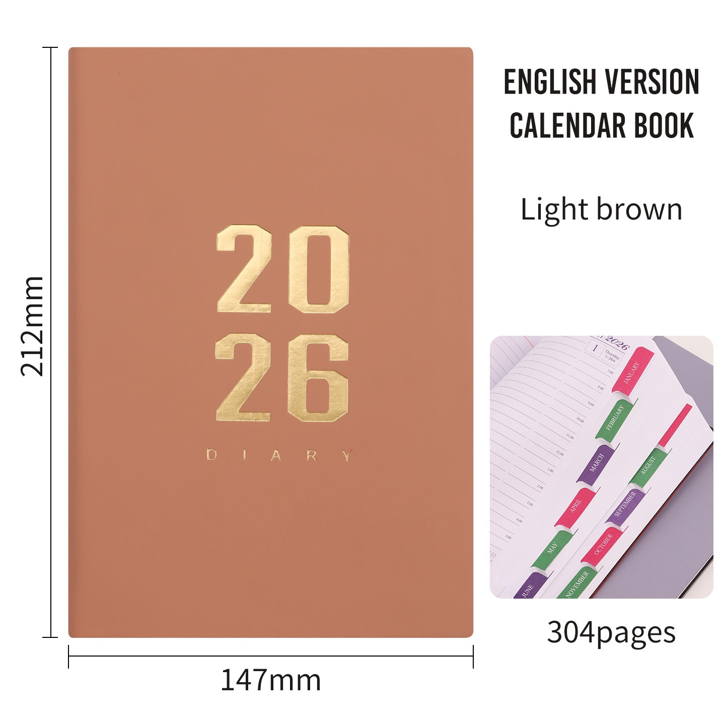 Agenda 2026 - Daily Agenda - A5 Format - 1 Day per Page - 304 Pages - [Light Brown] - Hardcover