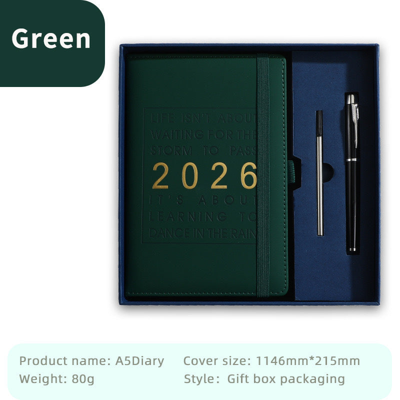 Agenda 2026 - Daily Agenda & Planner - A5 Format - 365 Day Overview - Hardcover - [Dark Green]
