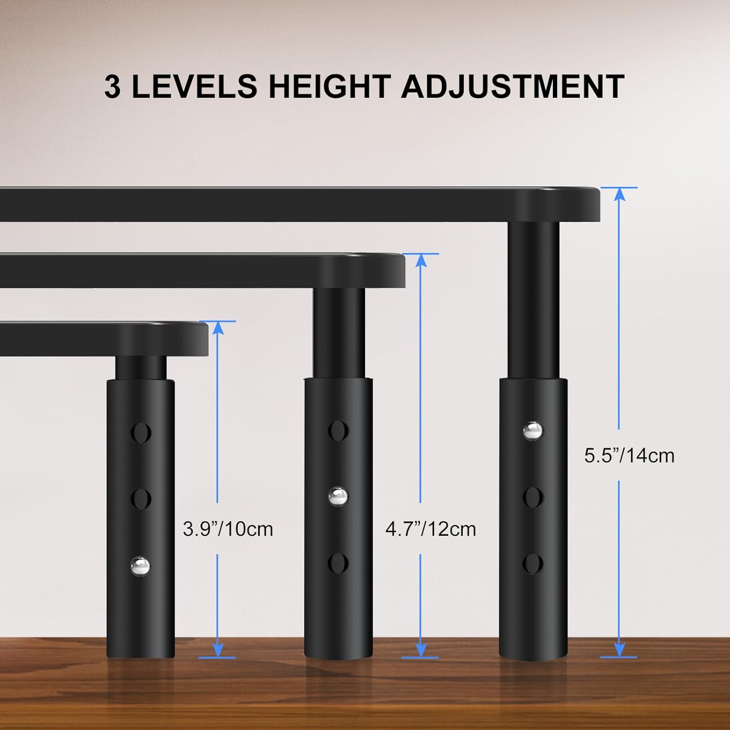 Metal Monitor Riser - Screen Stand - Adjustable in 3 Heights - Black