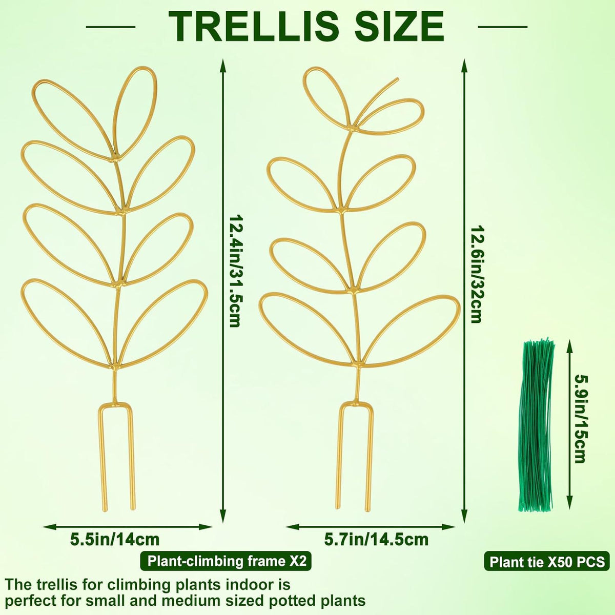 Plant Support Climbing Plants - Leaf-Shaped Plant Climbing Rack - Decorative Plant Stick for Indoors - Includes 20 Tie Straps - Gold