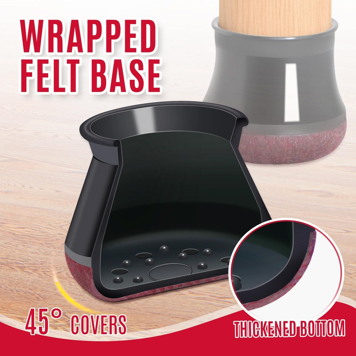 Black Chair Leg Caps - Set of 24 - Size S - Silicone Floor Protectors - Against Scratches and Noise