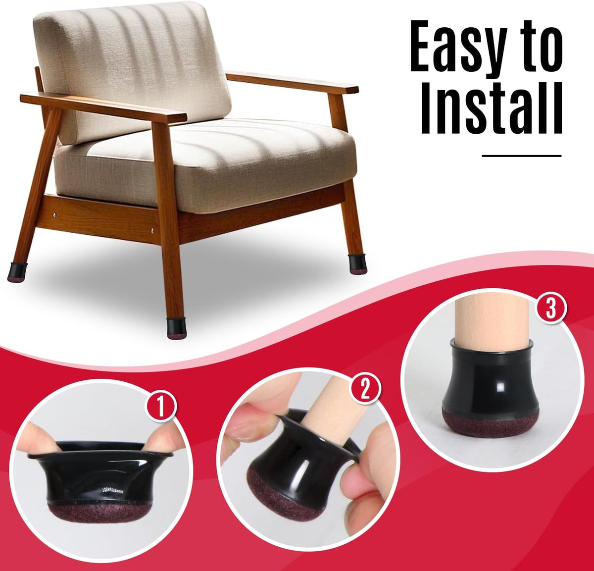 Black Chair Leg Caps - Set of 24 - Size L - Silicone Floor Protectors - Against Scratches and Noise