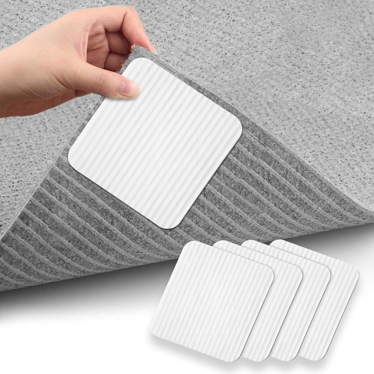 Rug Stoppers Square - Set of 4 - 10 x 10 cm - Anti-Slip Pads for Carpet - Washable &amp; Reusable - White