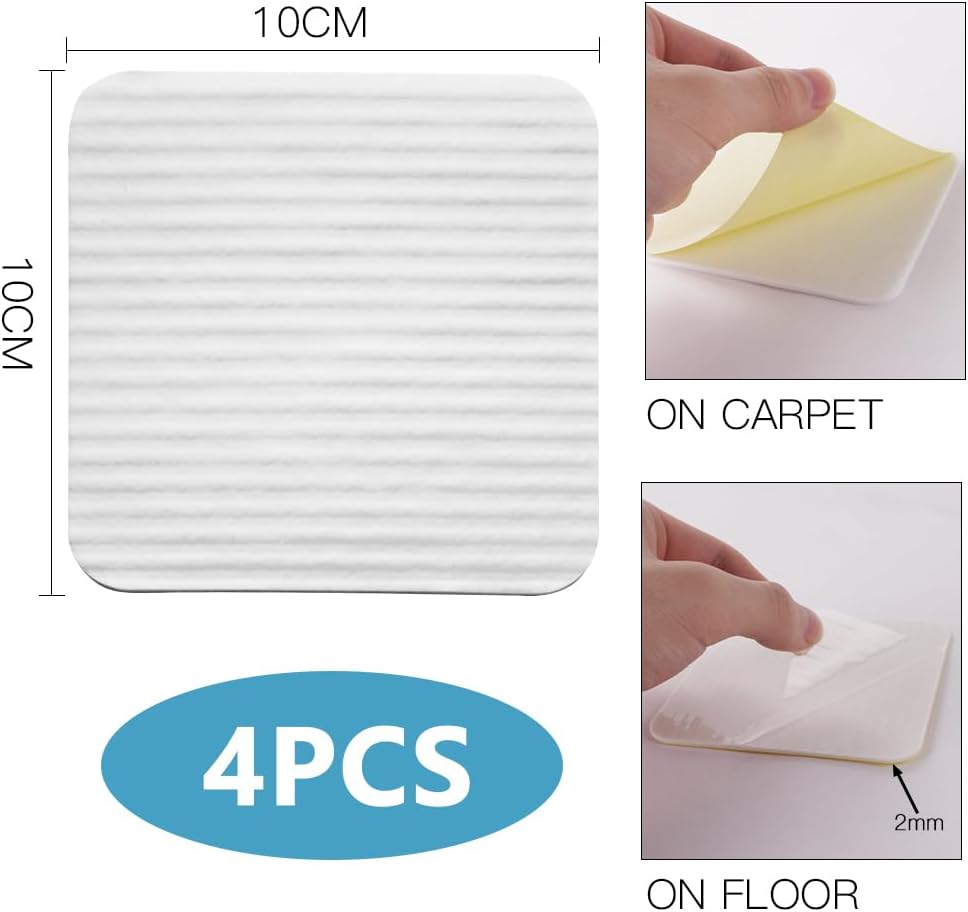 Rug Stoppers Square - Set of 4 - 10 x 10 cm - Anti-Slip Pads for Carpet - Washable & Reusable - White