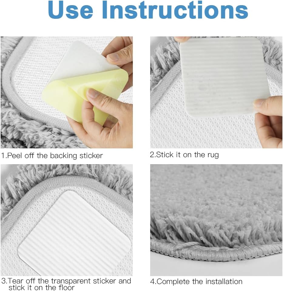 Rug Stoppers Square - Set of 8 - 10 x 10 cm - Anti-Slip Pads for Carpet - Washable & Reusable - White