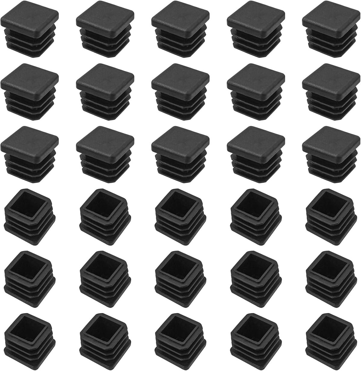 Square Tube Caps 20x20 mm - Set of 30 - Black - Insert Caps for Furniture &amp; Chairs
