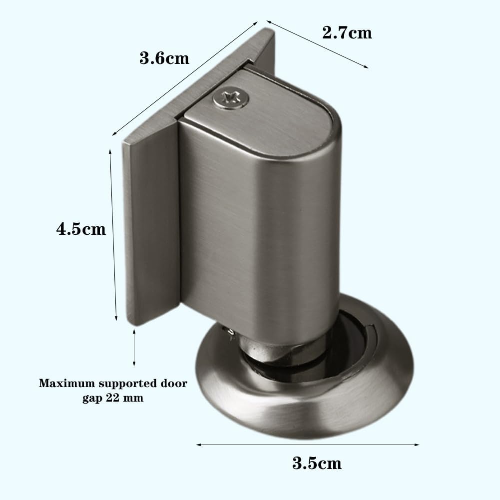 Magnetic Door Stopper Floor Gray - No Drilling - Self-adhesive - Metal - Including Raising Disc