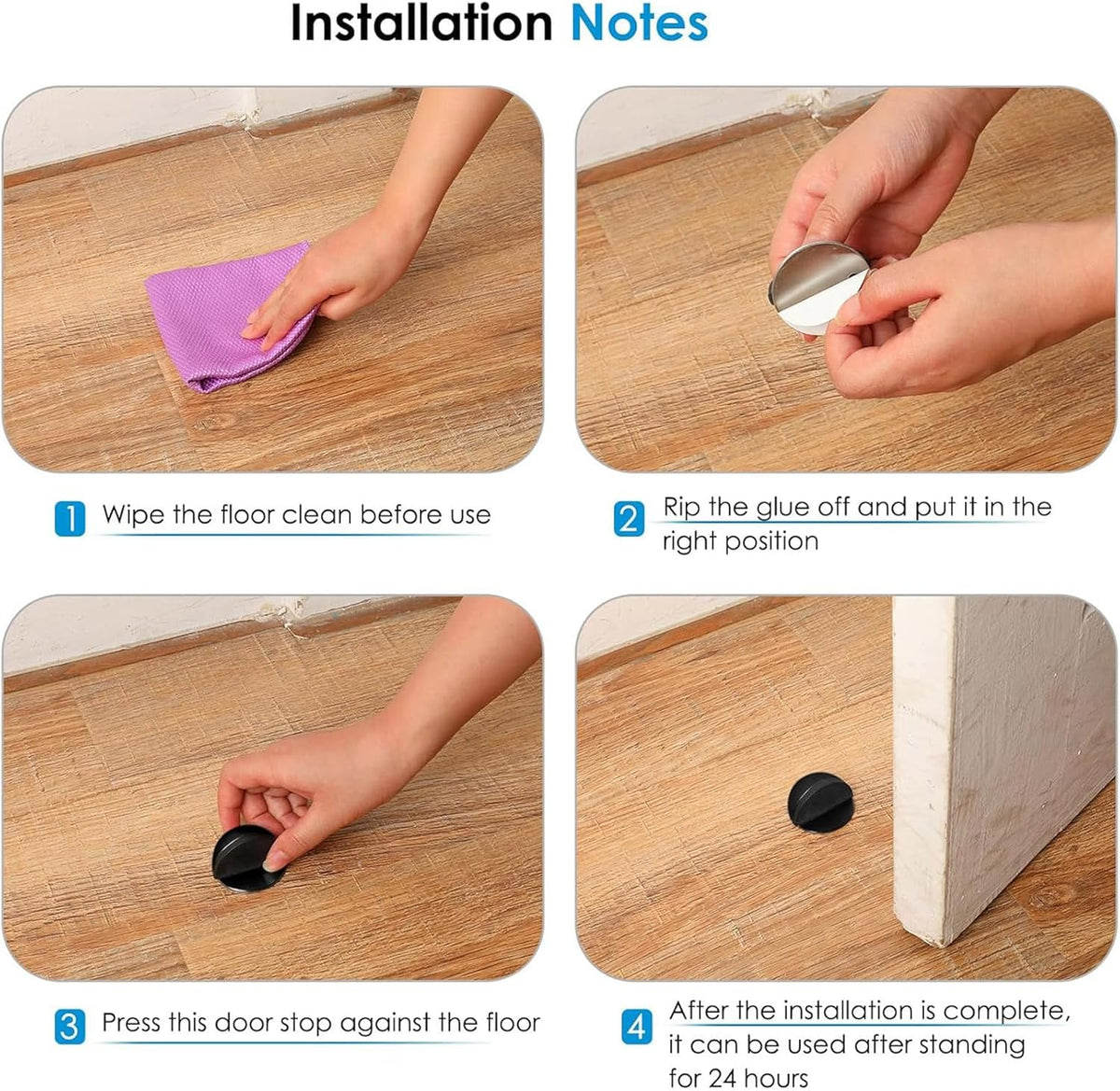 Door Stopper Floor Half Moon - Set of 2 - Black - Self-adhesive - No Drilling - Stainless Steel