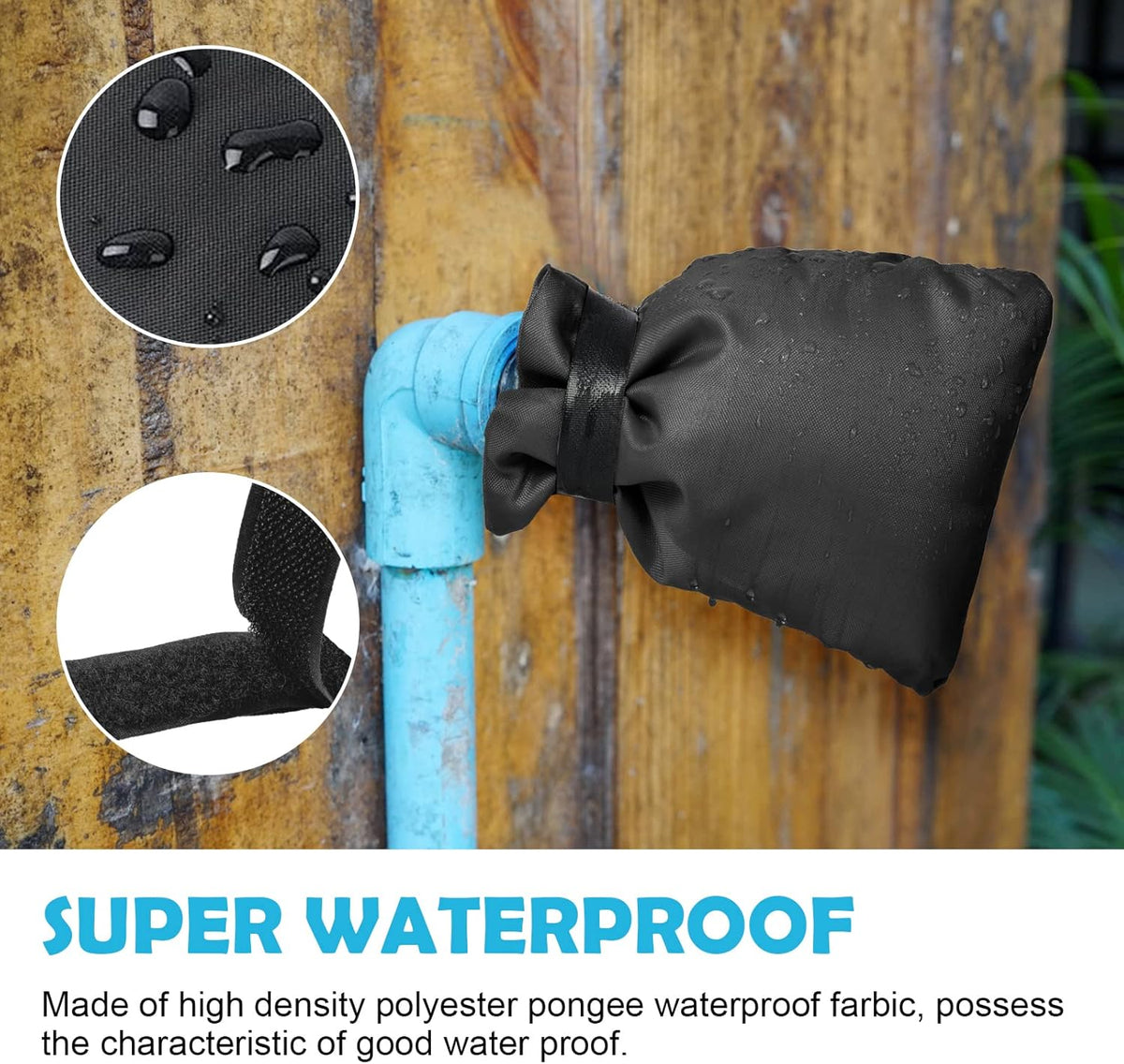 Outdoor tap covers set of 4 - thermal frost protection - waterproof tap protectors - black