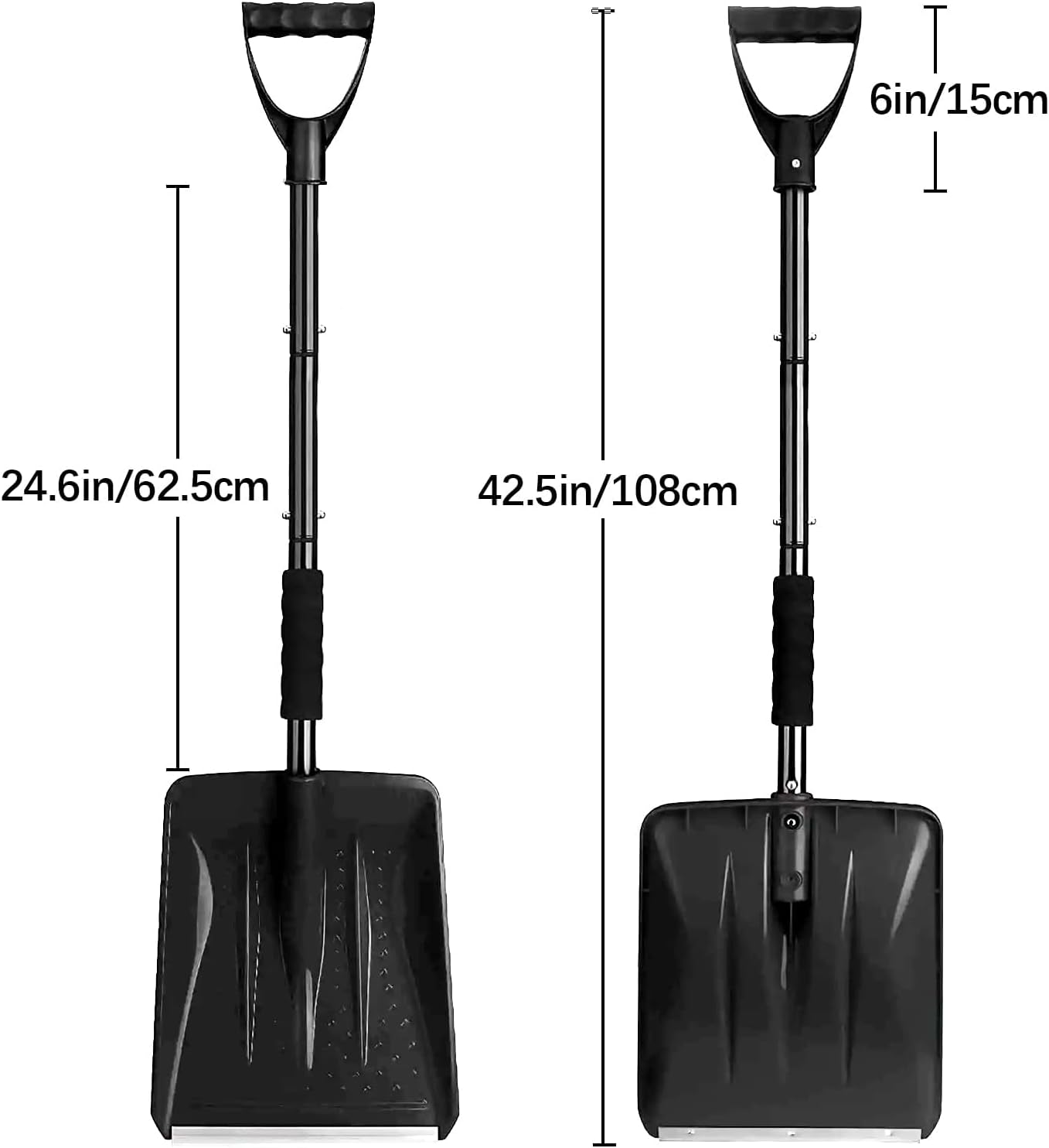 Snow Shovel - Lightweight & Portable - Snow Plow for Car, Driveway & Camping - Black