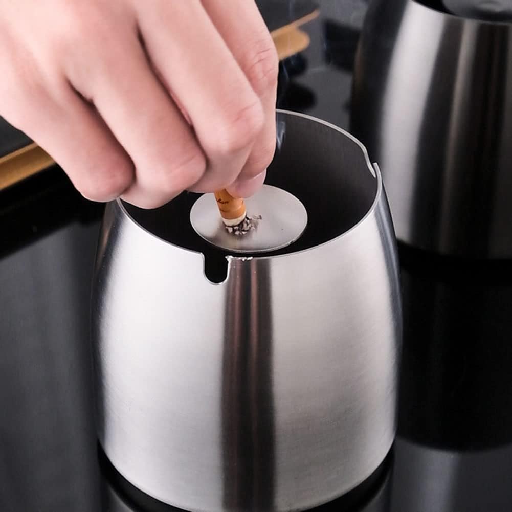 Stainless Steel Ashtray with Lid - Silver - Ø 9 cm - Wind Ashtray for Outdoor & Indoor Use - Storm Ashtray