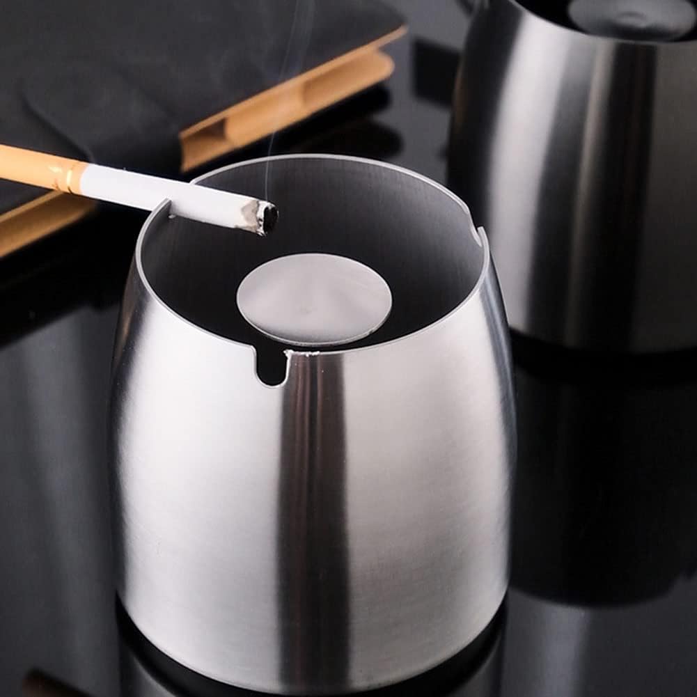 Stainless Steel Ashtray with Lid - Silver - Ø 10 cm - Wind Ashtray for Outdoor & Indoor Use - Storm Ashtray