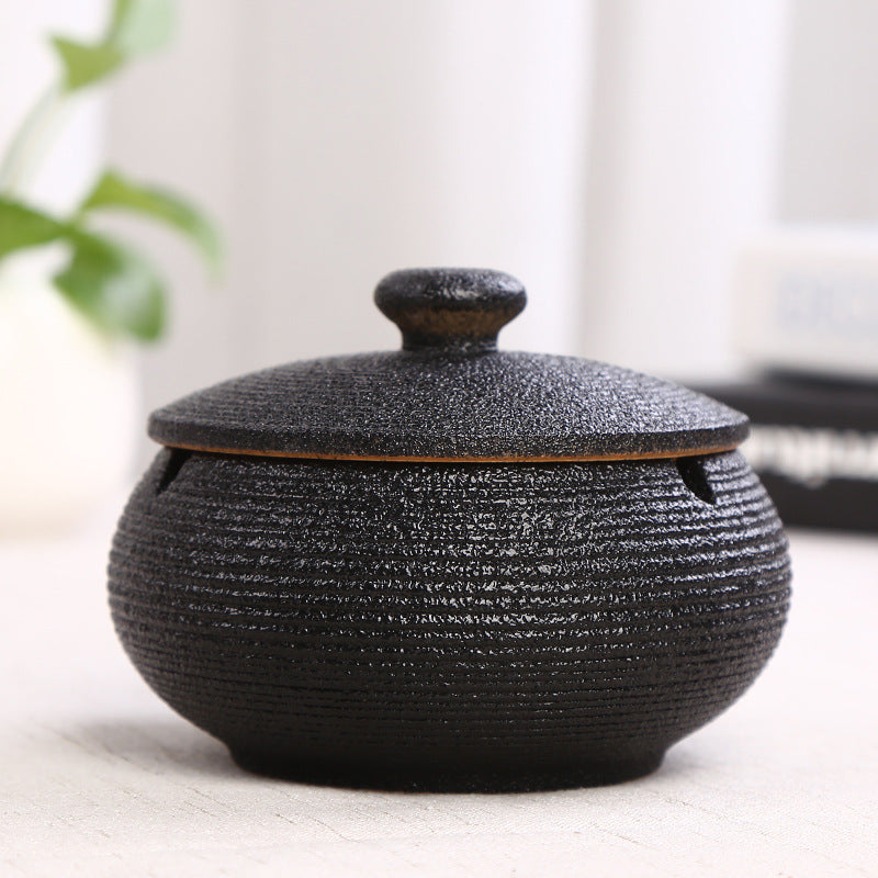 Ceramic Ashtray with Lid - Black - Wind Ashtray for Outdoor &amp; Indoor Use - Decorative &amp; Anti-Odor