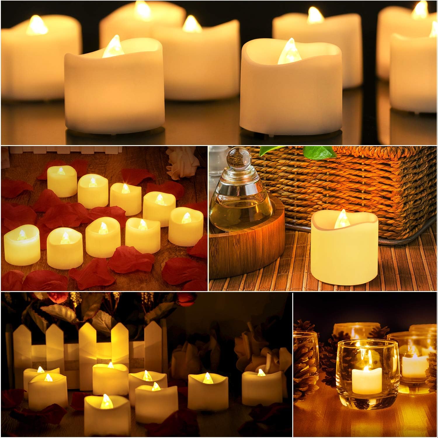 14x LED Candles - Moving Flame & Real Wax - 3D Wick - Battery Operated - For Christmas and Mood Lighting