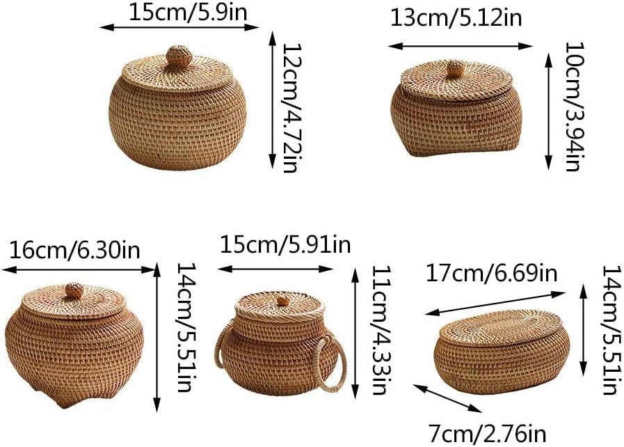 Tea Box - Rattan Storage Box - Hand-woven Storage Box with Lid - Multifunctional Desk Storage Basket - Suitable for home, farmhouse, kitchen, bathroom, picnic, storing food, bread, fruits and other tableware.