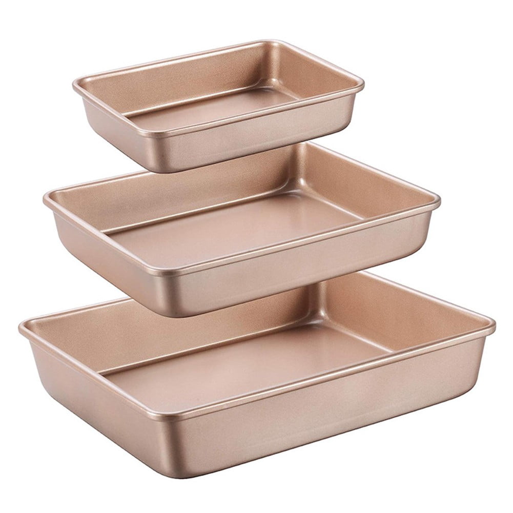 2-Pack Carbon Steel Baking Trays For Oven Rectangular Non-Stick Flat Bottom Baking Sheets For Cookies Cakes Roasting Vegetables Rose Gold B