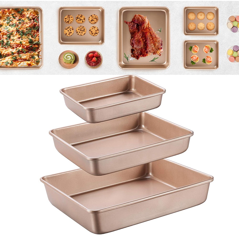 2-Pack Carbon Steel Baking Trays For Oven Rectangular Non-Stick Flat Bottom Baking Sheets For Cookies Cakes Roasting Vegetables Rose Gold B