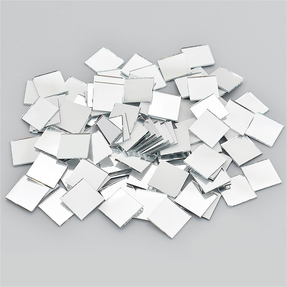 100Pcs Self-Adhesive Real Glass Mini Square Mirror Mosaic Tiles Sticker Bathroom Diy Handmade Craft Home Decoration 10X10Mm Rose gold