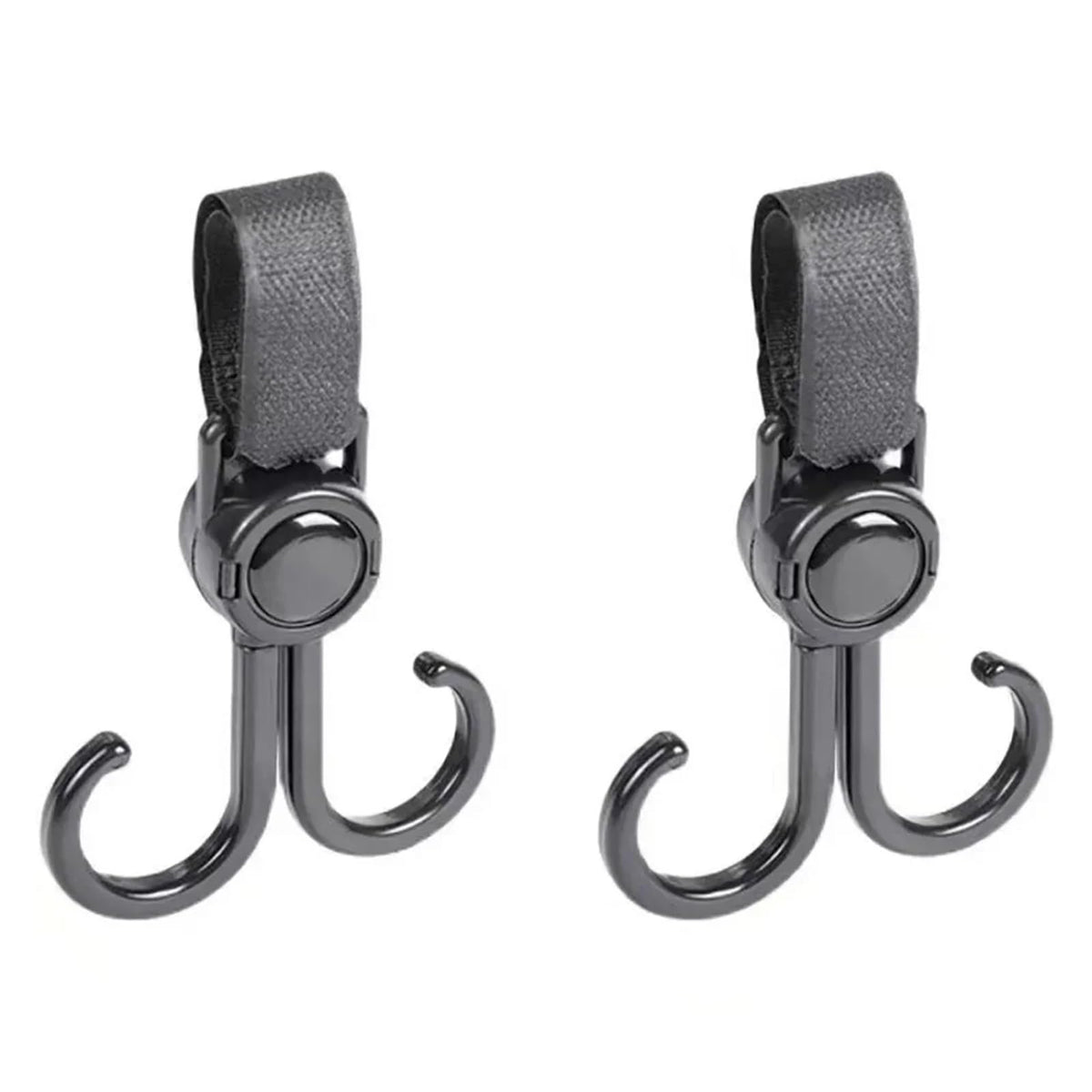 Stroller Hooks - Buggy Hooks - Bag Hooks - Diaper Bag Hooks - Walker Hooks - Stroller Accessories - Mounting Clips - Shopping Hook - Universal Velcro - 360 Degree Rotatable - Black - 4 Pieces