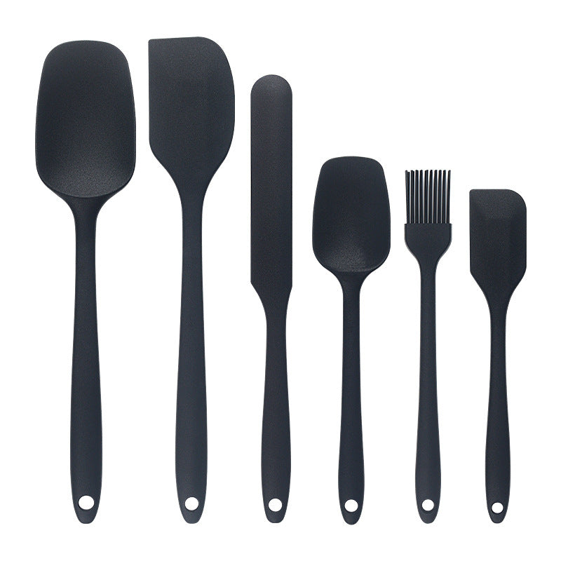 Kitchen Utensils Set - Spatula Set - Silicone Spatulas - Pan Scraper - Baking Utensils - Cooking Utensils - Kitchen Accessories - Pastry Brush - Baking Utensils - Pan Scrapers - Silicone Spoon - Pan Scraper Set - Heat Resistant - Black - 6 Pieces