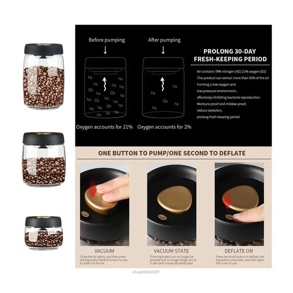 Glass Storage Jar - Airtight Storage Canister - Coffee Canister - Glass Jar with Lid - Food Storage Jar - Candy Jar - Storage Jar - Kitchen Organizer - Pasta Jar - Cookie Jar - Muesli Jar - Storage Jars - Kitchen Accessories - Black - 1 Piece