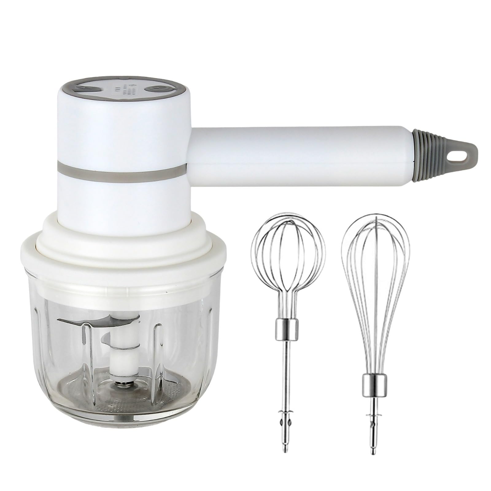 Hand Mixer Electric - Food Chopper - Onion Cutter - Food Processor - Multi-Chopper - Vegetable Cutter - Kitchen Mixer - Whisk - Cordless - Rechargeable - Garlic Cutter - Cream Whipper - Mini Blender - Baking Utensils - White - 1 Piece