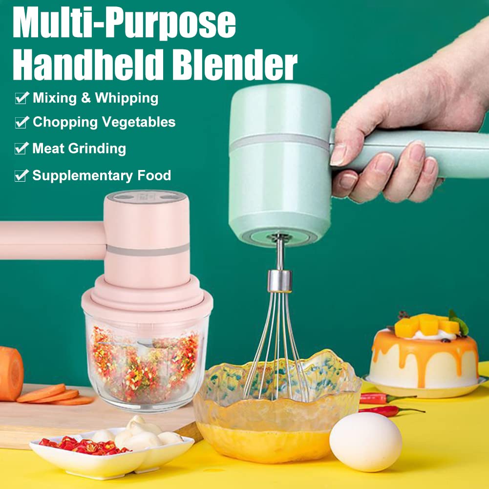 Hand Mixer Electric - Food Chopper - Onion Cutter - Food Processor - Multi-Chopper - Vegetable Cutter - Kitchen Mixer - Whisk - Cordless - Rechargeable - Garlic Cutter - Cream Whipper - Mini Blender - Baking Utensils - White - 1 Piece
