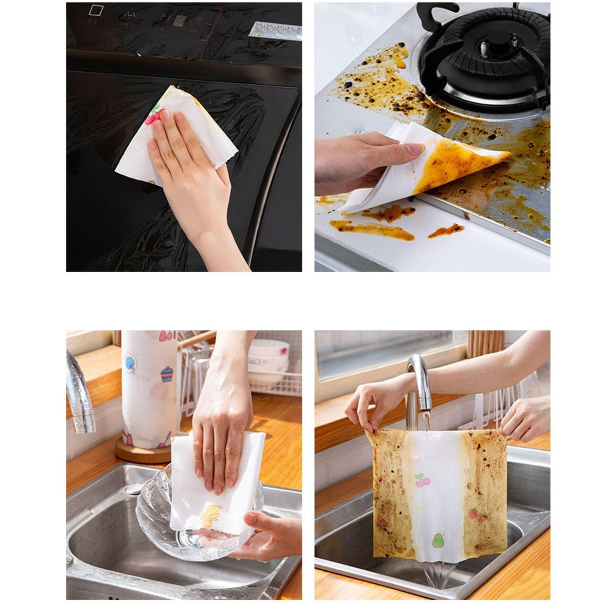 Cleaning cloths on a roll - Reusable kitchen paper - Cleaning cloths - Dish cloths - Miracle cloths - Disposable wipes - Kitchen roll - Dust cloths - Dry and wet - Oil absorbent - Cleaning roll - Cleaning supplies - White - 1 roll