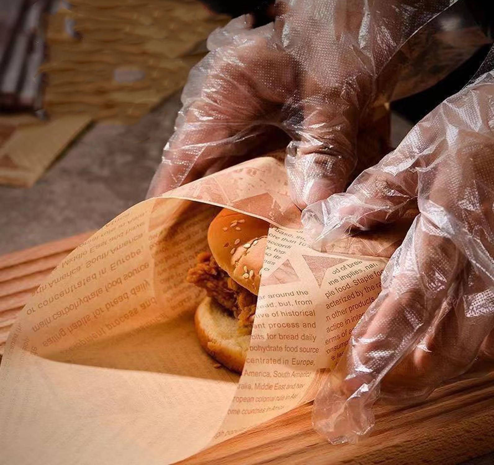 Silicone baking paper wax paper - for cooked food, 100 sheets square kraft paper for absorbing oil, newspaper for sandwich and food baskets, suitable for cakes, bread, fries, pizza, hamburgers, hot dogs