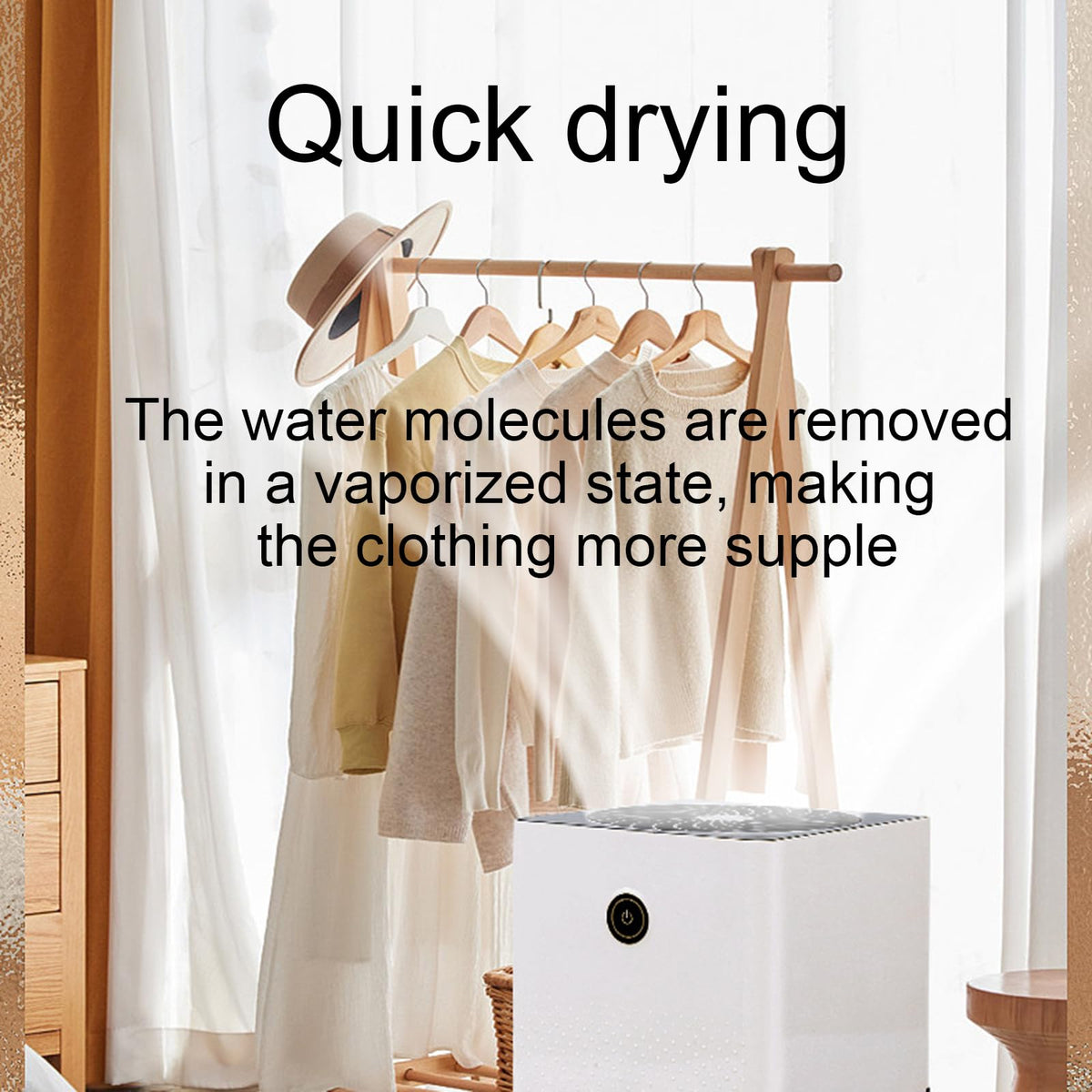 Dehumidifier - has a transparent 1-liter water tank, is quiet in use, and has an automatic shut-off function. It is suitable for indoor spaces such as basements, bathrooms, campers, and wardrobes.