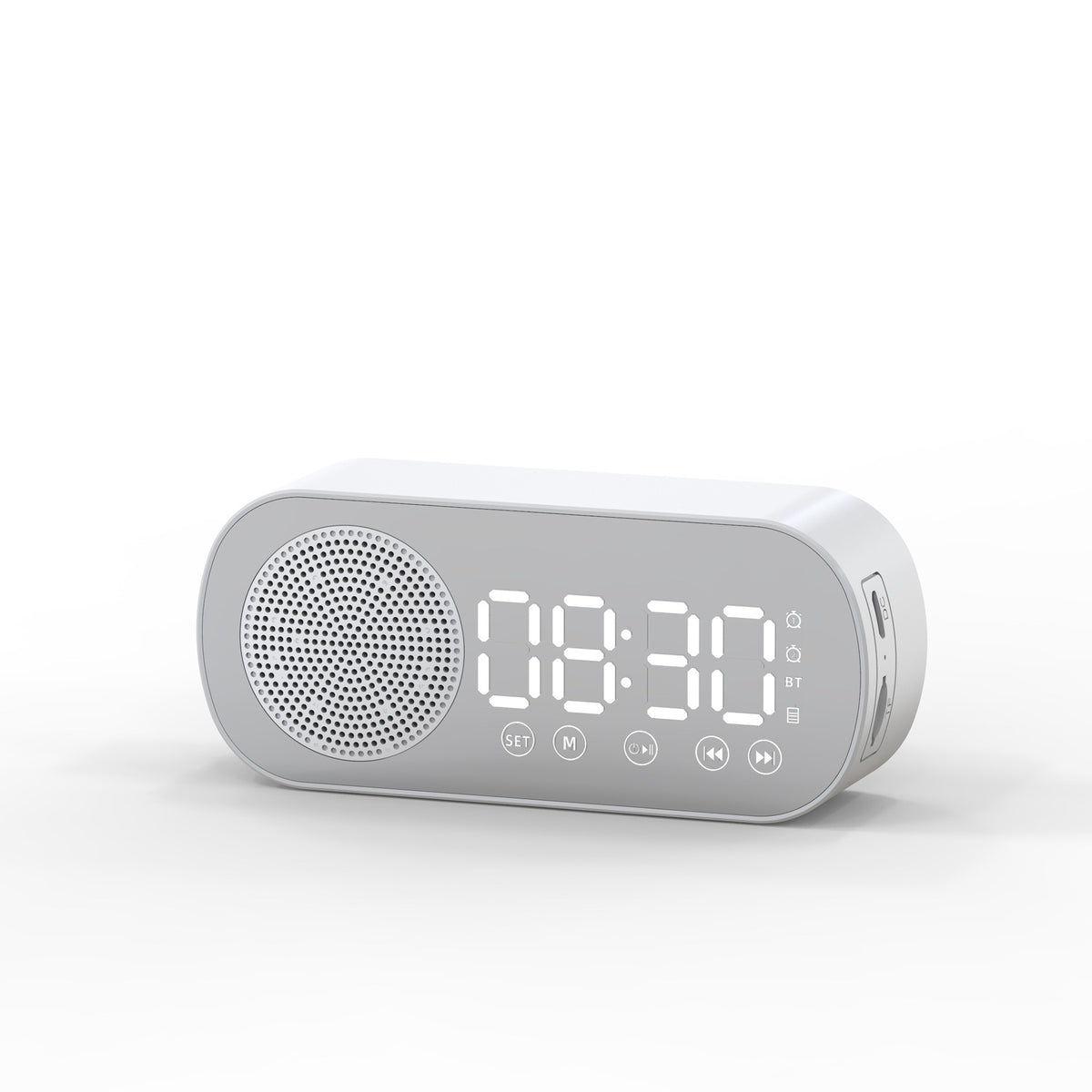 Alarm clock radio - mains powered alarm clock radio - child's alarm clock - digital alarm clocks - analog alarm clock - digital alarm clock - digital bedroom alarm clock - Bluetooth speaker - speaker - mirror with light - portable radio - white - 1 piece