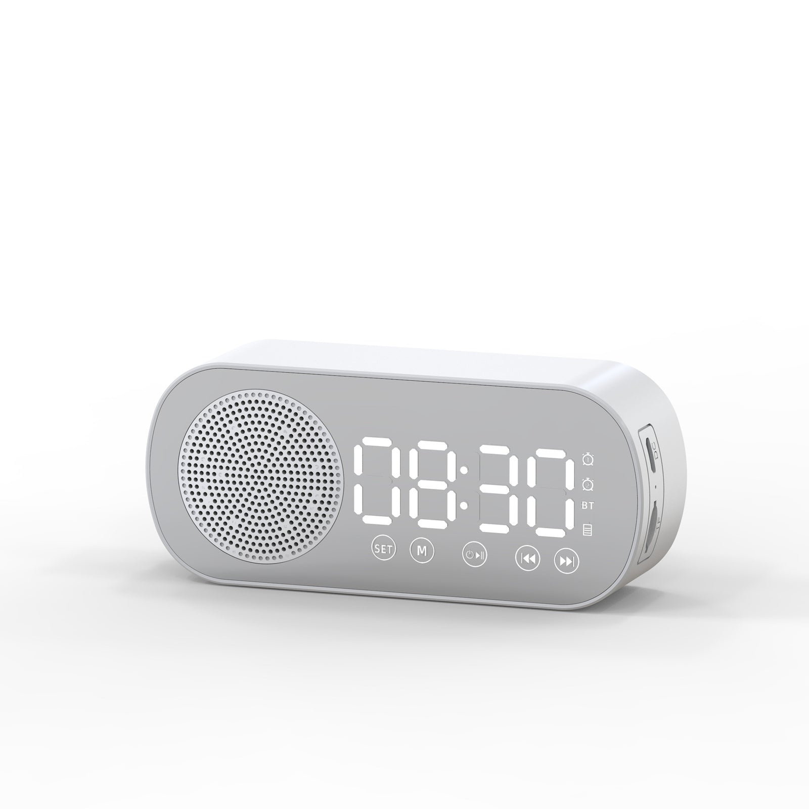 Alarm clock radio - mains powered alarm clock radio - child's alarm clock - digital alarm clocks - analog alarm clock - digital alarm clock - digital bedroom alarm clock - Bluetooth speaker - speaker - mirror with light - portable radio - white - 1 piece